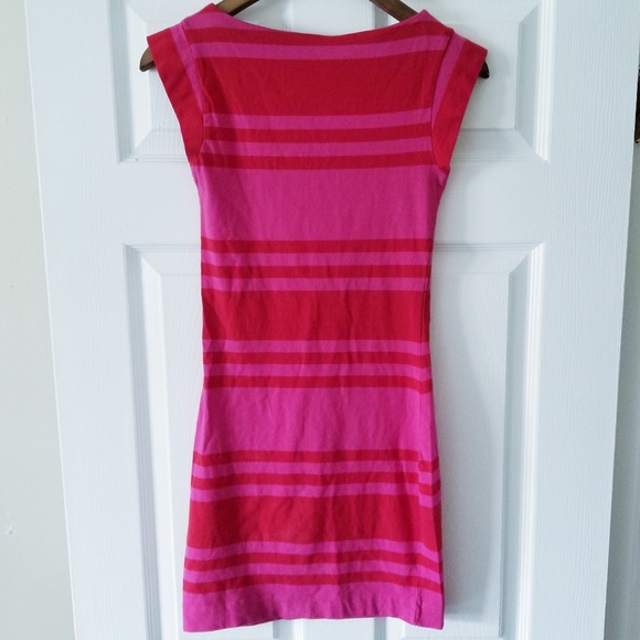 Beautiful Pink / Red Striped Dress, stretchy, SZ 4 - Picture 3 of 8